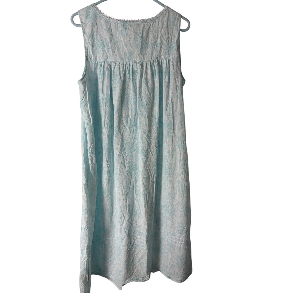 Eileen West Large Blue Floral Cotton Sleeveless Nightgown Lace Trim Cottagecore - Picture 2 of 6